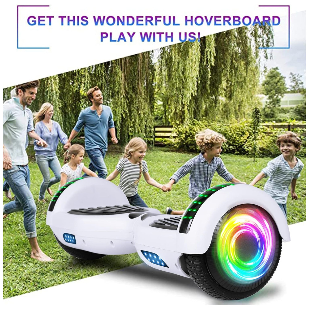 Hoverboard com Luz LED nas Rodas, Alto Falante e Velocidade até 9km/h, para Crianças de 6 a 12 Anos, 110V, SISIGAD, Branco - Imagem 6