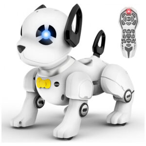 Robô Cachorro Programável Preto e Branco – Controle Remoto, Imitador de Sons, Dança e “Handstand” para Crianças