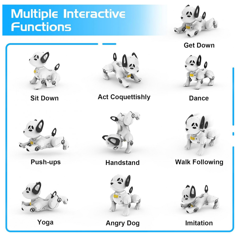 Robô Cachorro Programável Preto e Branco – Controle Remoto, Imitador de Sons, Dança e “Handstand” para Crianças - Imagem 3