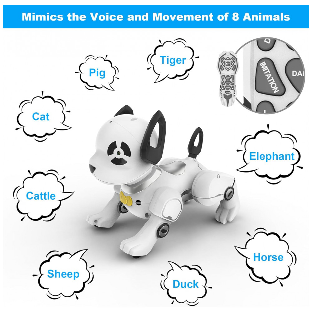 Robô Cachorro Programável Preto e Branco – Controle Remoto, Imitador de Sons, Dança e “Handstand” para Crianças - Imagem 5