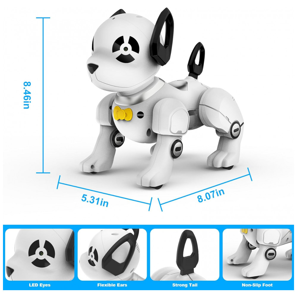 Robô Cachorro Programável Preto e Branco – Controle Remoto, Imitador de Sons, Dança e “Handstand” para Crianças - Imagem 6