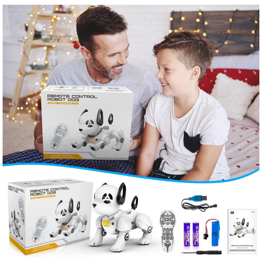 Robô Cachorro Programável Preto e Branco – Controle Remoto, Imitador de Sons, Dança e “Handstand” para Crianças - Imagem 7