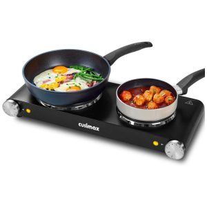 Cooktop Elétrico Portátil com 2 Queimadores Placas de Ferro Fundido 110V 1800W Cusimax Preto