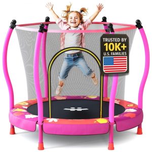 Cama Elástica Infantil Ideal para Uso Interno e Externo com Diâmetro de 140 Metros para Crianças de 1 a 6 Anos Rosa