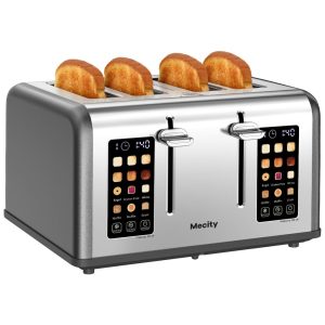 Torradeira Inteligente Mecity 4 Pães Tela Touch Entradas Largas Inox - Ideal para Bagels Muffins e Waffles