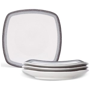 Conjunto de Pratos para Jantar com 4 Peças Formato Quadrado Design Moderno e Material de Porcelana Noritake G038-586DCinza e Branco