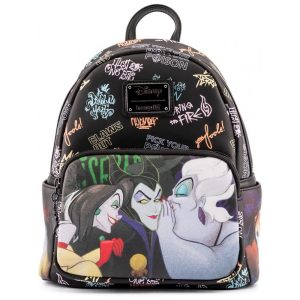 Mochila Escolar Infantil Loungefly Disney Vilãs para Crianças a Partir de 6 Anos Preta