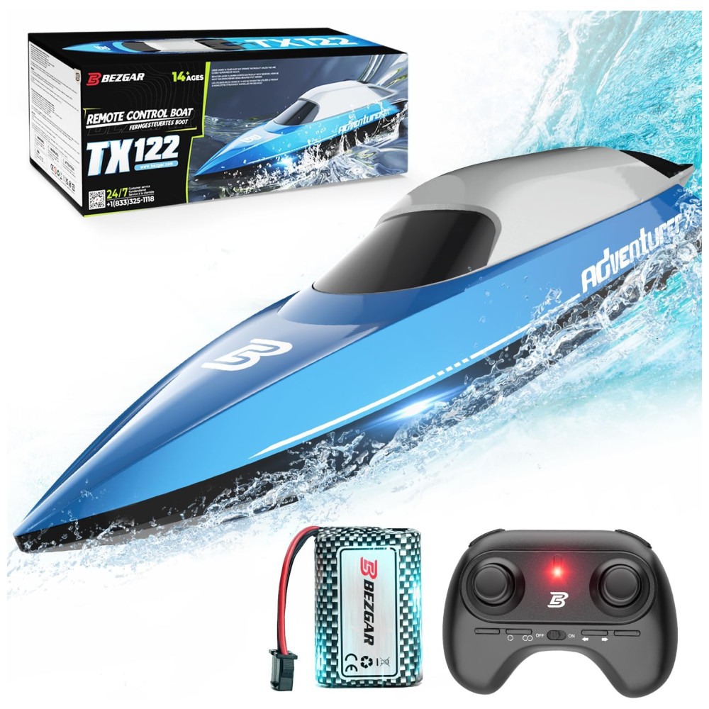 Barco de Controle Remoto para Adultos com Velocidade Máxima de 32 km/h e Bateria Recarregável BEZGAR TX122 Azul