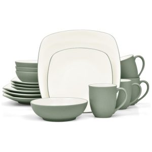 Aparelho de Jantar para Todas as Ocasiões com 16 Peças Formato Quadrado e Material de Cerâmica Noritake Verde