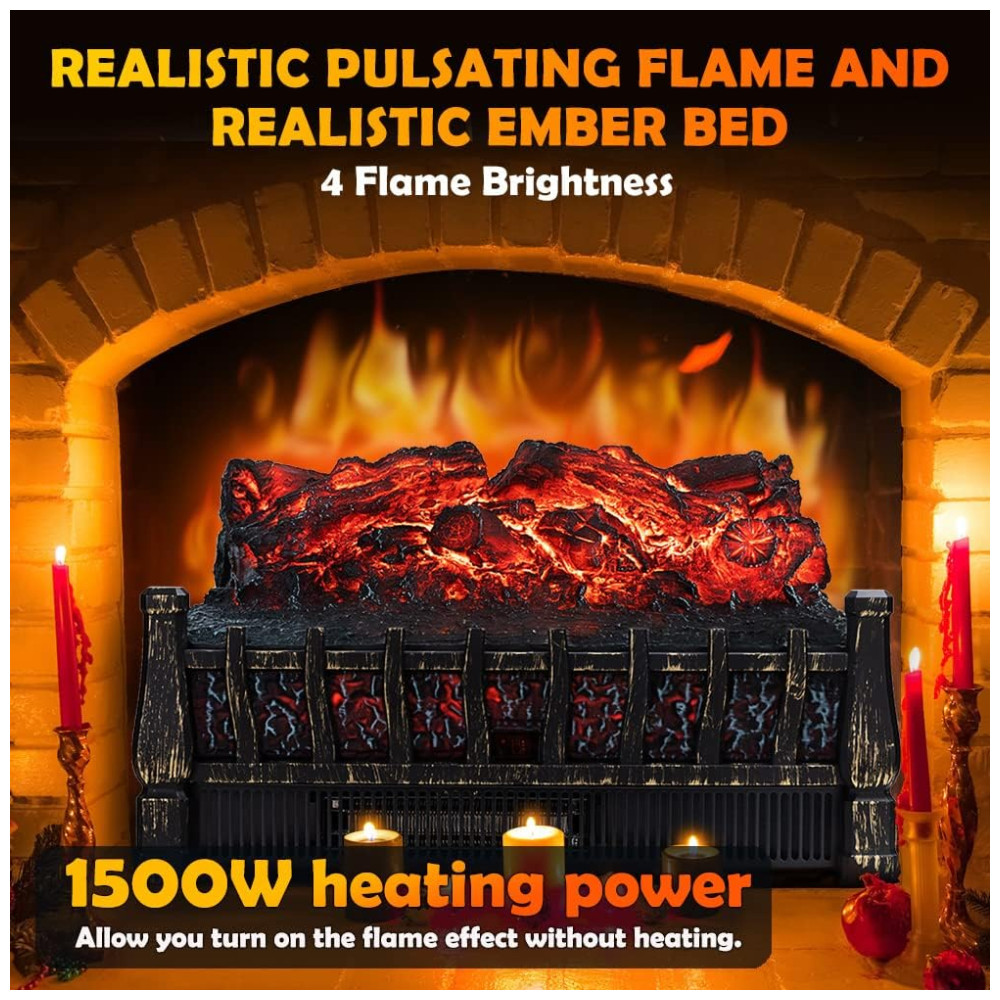 Lareira Elétrica Ecológica 21" 52 cm com Controle Remoto Temporizador de 8H Brilho Ajustável e Proteção Contra Superaquecimento 110V 1500W LifePlus FP201R Preta - Imagem 2