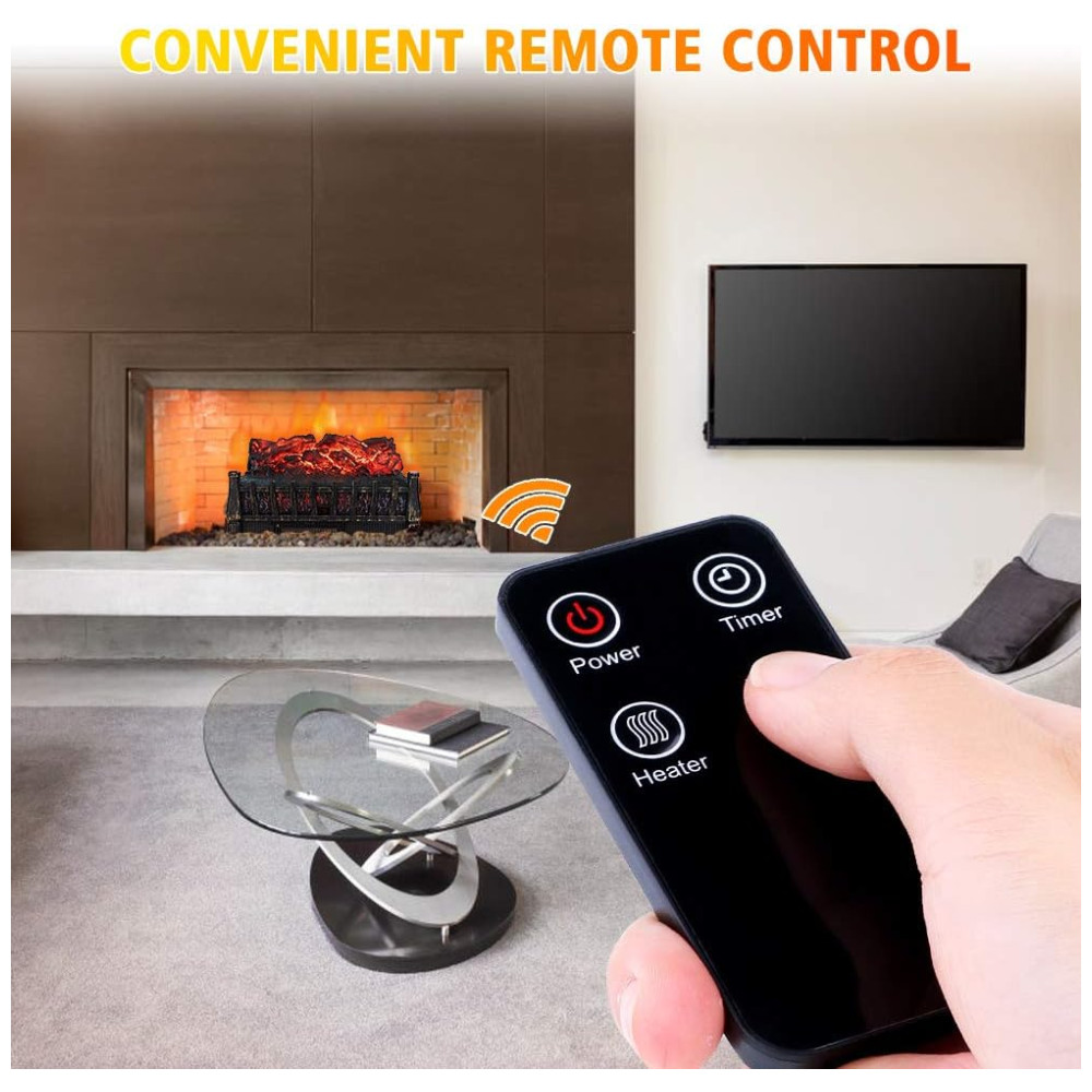 Lareira Elétrica Ecológica 21" 52 cm com Controle Remoto Temporizador de 8H Brilho Ajustável e Proteção Contra Superaquecimento 110V 1500W LifePlus FP201R Preta - Imagem 4