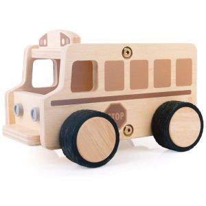 Ônibus escolar de madeira Guidecraft Wooden School Bus para brincadeiras de faz de conta e complemento de cantos de blocos