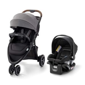 Carrinho de Bebê Travel System com Rodas para Todo Terreno e Suspensão ComfiTech no Assento para Maior Conforto Graco Outpace LX Cinza e Preto