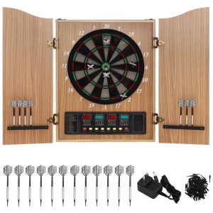 Jogo De Dardos Eletrônico LED Com Gabinete MDF Até 16 Jogadores 27 Jogos 243 Variações - 12 Dardos De Ponta Suave E 88 Pontas de Reposição.YSHUSTGY