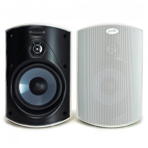 Caixas de som externas Polk Audio Atrium 4 brancas par all‑weather compacto com woofer de 114 cm e suporte Speed‑Lock