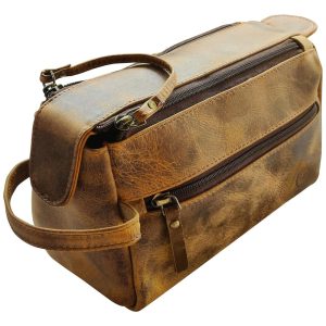 Rustic Town Necessaire Masculina Vintage de Couro com Forro à Prova dÁgua Marrom