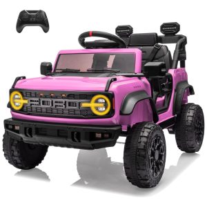 Carro Elétrico Infantil Ford Bronco Raptor com Controle Remoto 3 Velocidades Suspensão nas 4 Rodas Música via Bluetooth e Luzes LED 12V YOFE Rosa