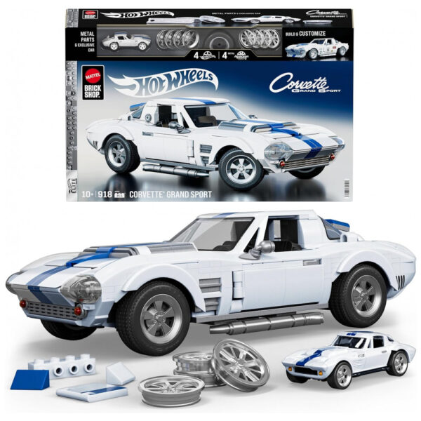 Conjunto de Montar Série Elite Hot Wheels, Corvette Grand Sport com 918 Peças, Detalhes Realistas e Adesivos Personalizados, Mattel