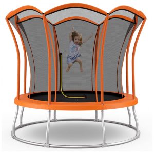 Trampolim externo Goplus 8FT 10FT trampolim aprovado pela ASTM com formato de flor exclusivo rede de gabinete almofada de segurança estrutura de aço galvanizado trampolim recreativo para crianças e adultos laranja 10 pés