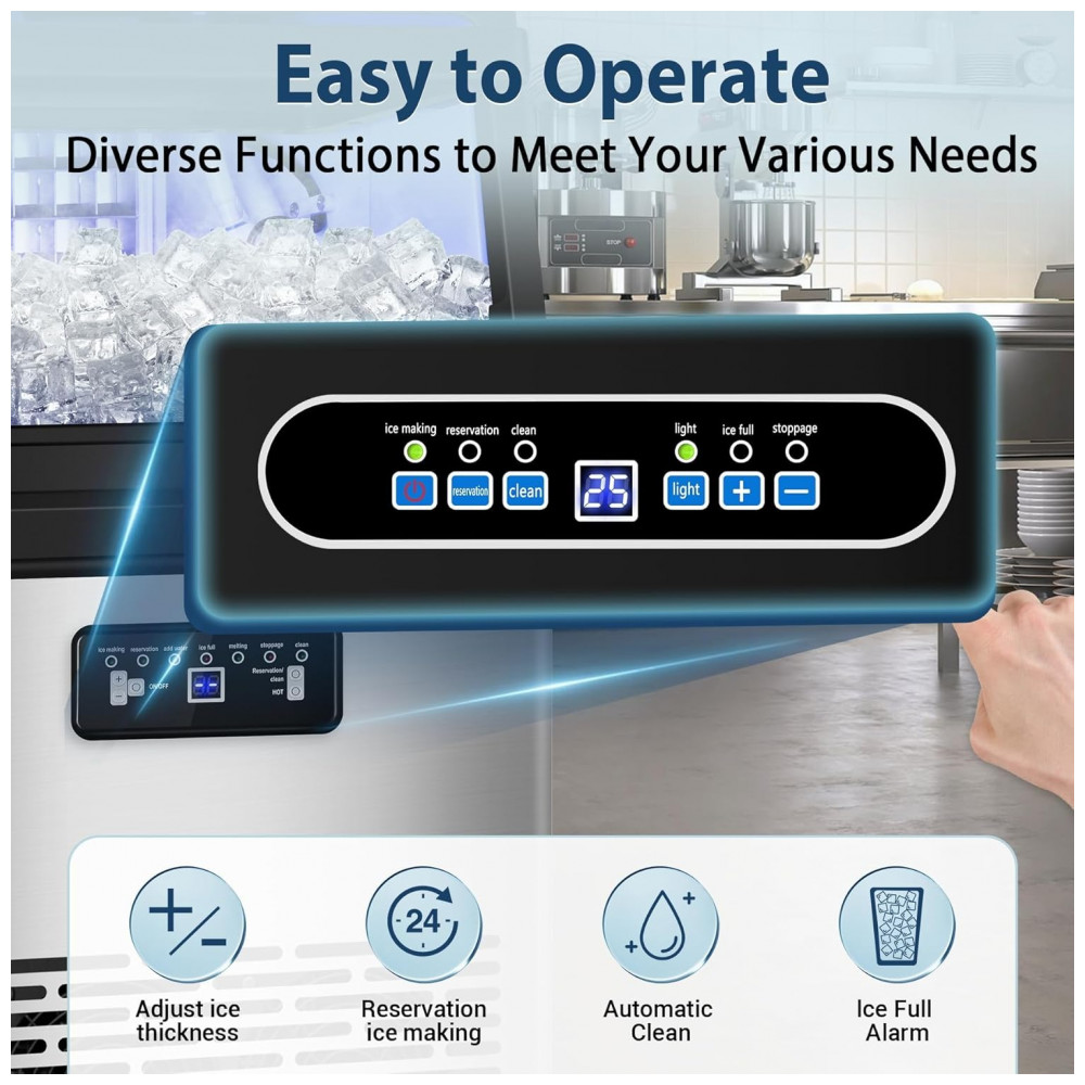 Máquina de gelo comercial RAPSUAR inox prata dupla entrada de água filtro integrado 45 kg/24h 110V - Imagem 3