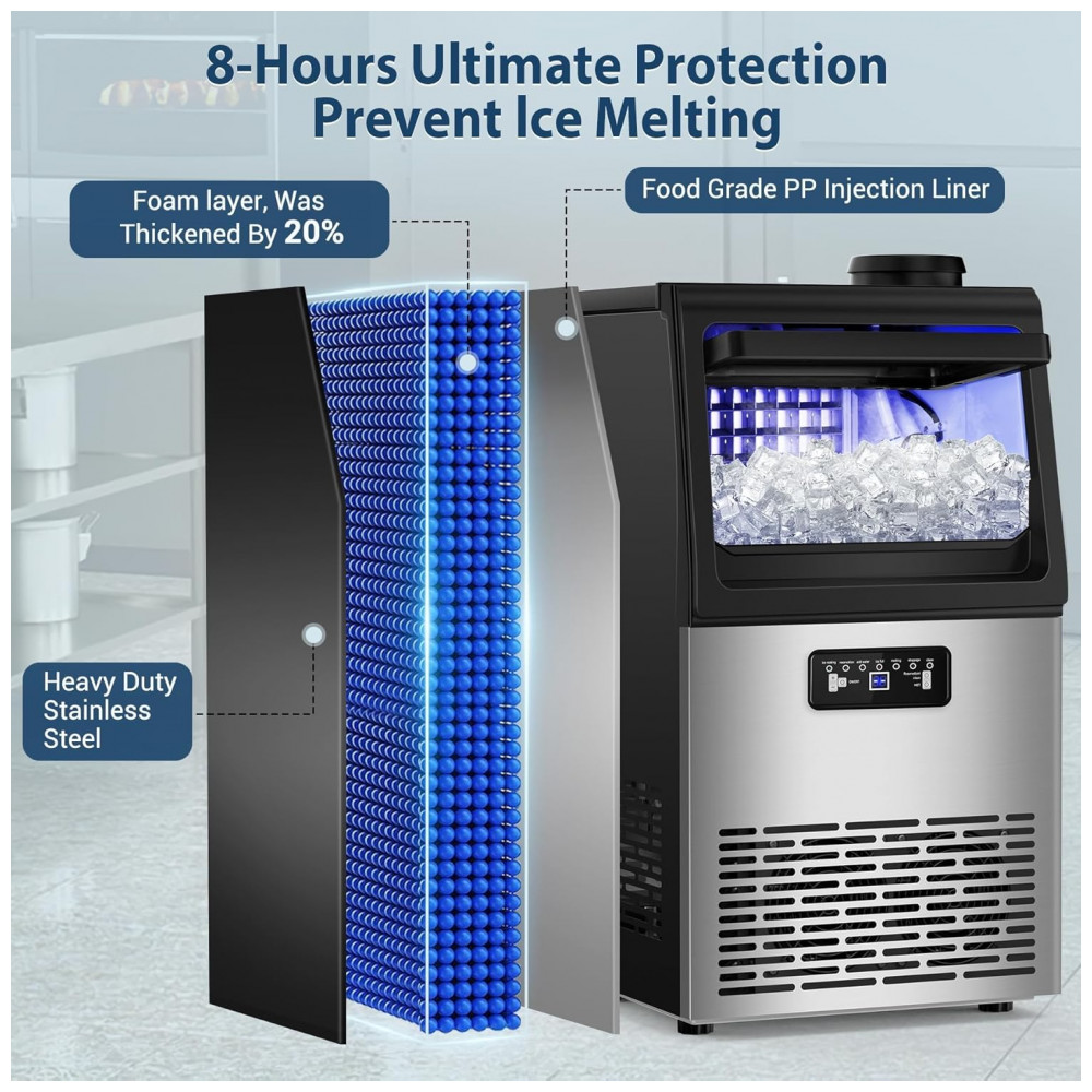 Máquina de gelo comercial RAPSUAR inox prata dupla entrada de água filtro integrado 45 kg/24h 110V - Imagem 6