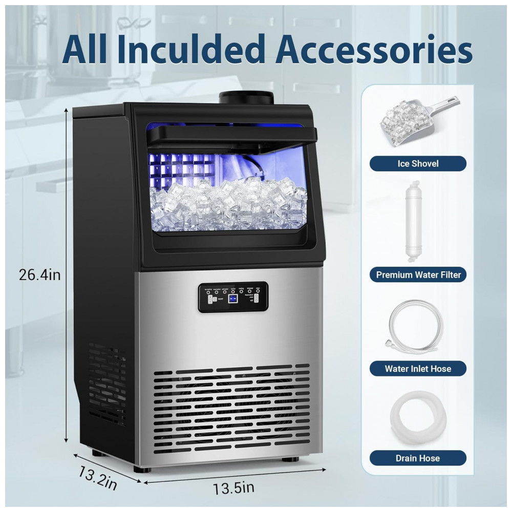 Máquina de gelo comercial RAPSUAR inox prata dupla entrada de água filtro integrado 45 kg/24h 110V - Imagem 7