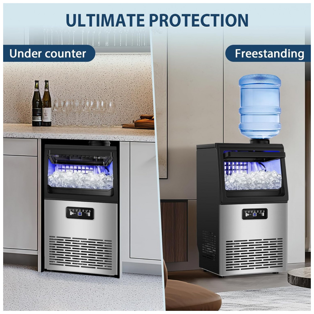 Máquina de gelo comercial RAPSUAR inox prata dupla entrada de água filtro integrado 45 kg/24h 110V - Imagem 8