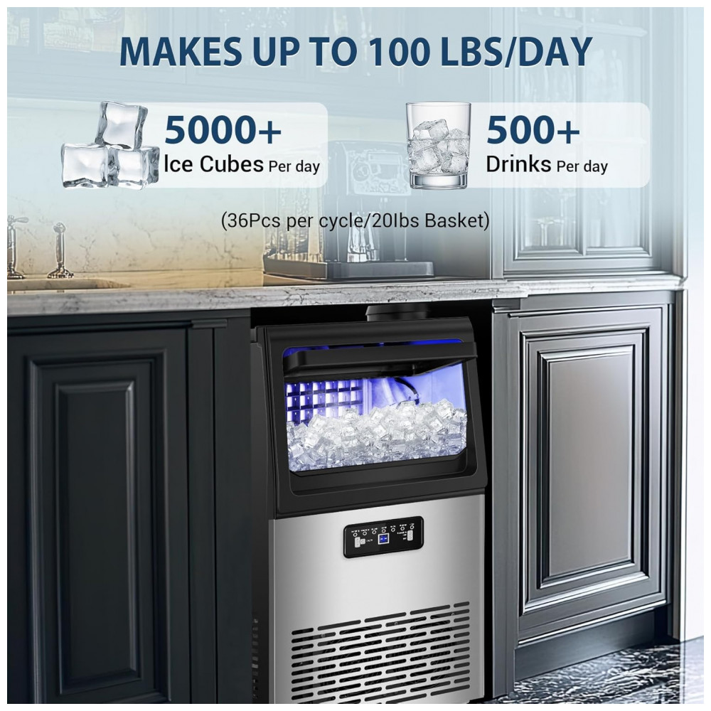 Máquina de gelo comercial RAPSUAR inox prata dupla entrada de água filtro integrado 45 kg/24h 110V - Imagem 9