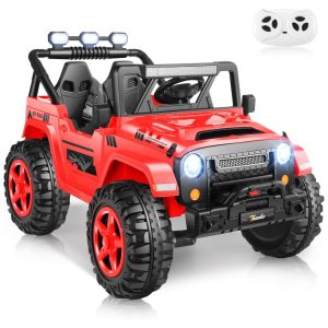 Carro Elétrico Infantil Jeep com Controle Remoto 2 Lugares Assento Extra Largo Rodas com Maior Durabilidade e Luz LED 24V Hikole Vermelho