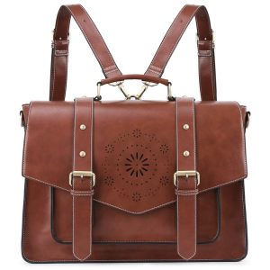 Mochila Vintage de Couro Vegano para Laptop Feminina ECOSUSI ES1101002A057 FUS Marrom