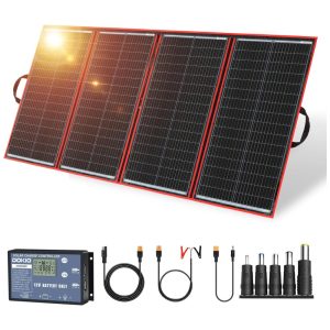 DOKIO Painel Solar portátil dobrável monocristalino com controlador de carga USB 300W 12V 1 unidade
