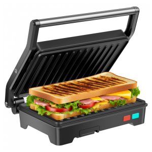 Novalife Sanduicheira Panini Grelhador 3-em-1 Preto 1000W Placas Antiaderentes 180° Abertura