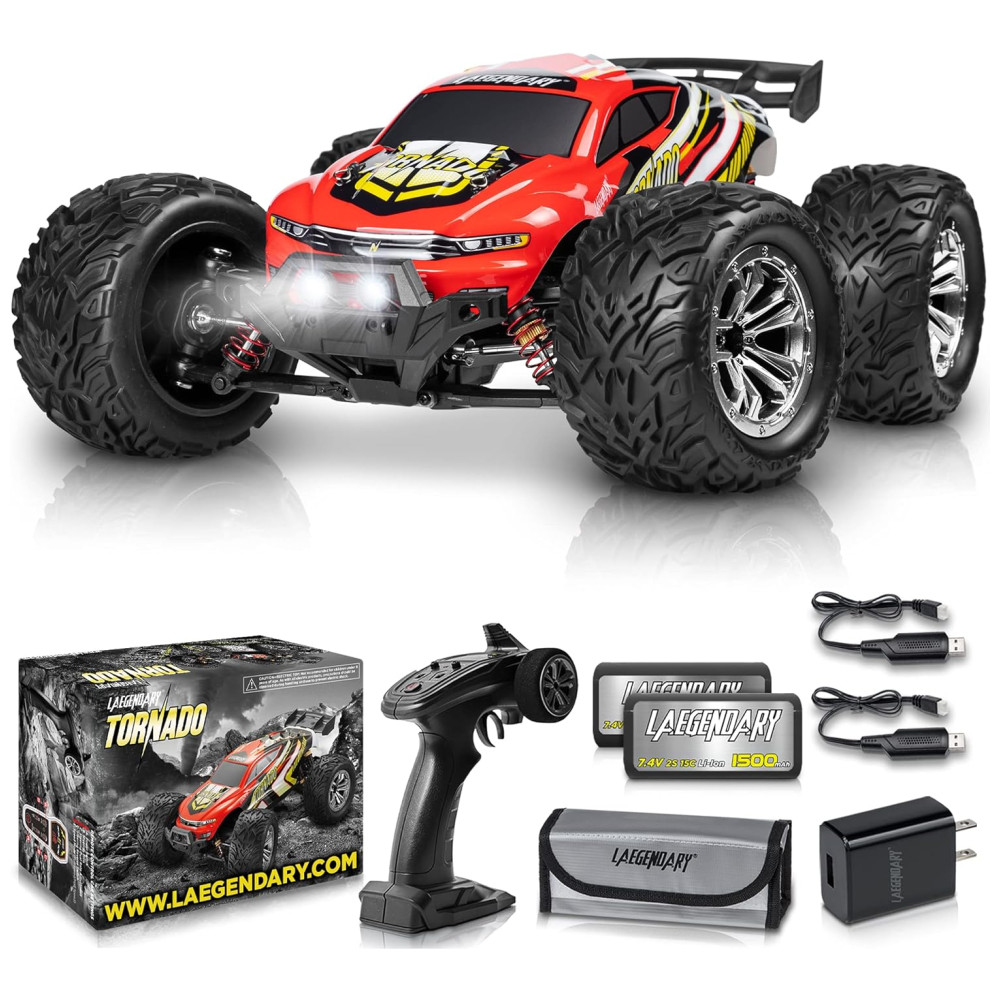 Carrinho de Controle Remoto p Adultos Off Road 112 Escala Até 48 KM H Recarregável Vermelho