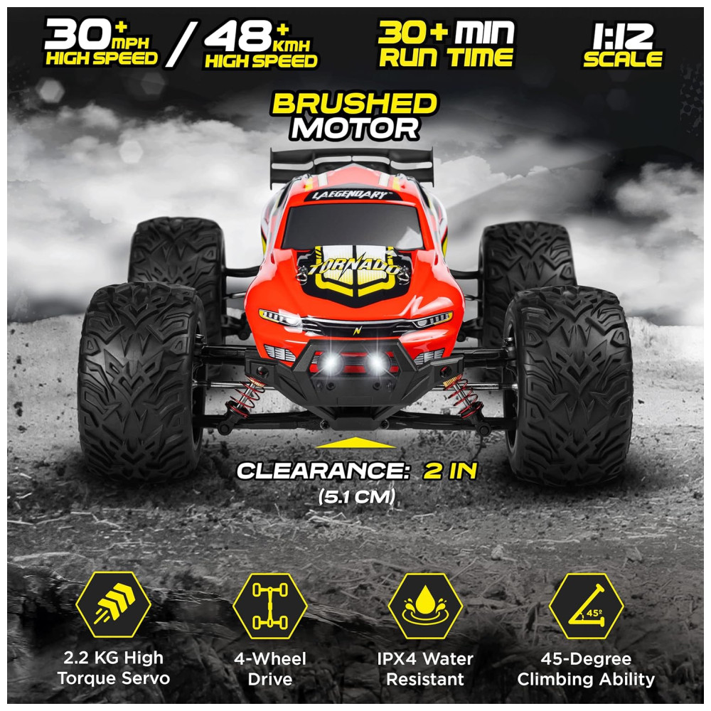 Carrinho de Controle Remoto p Adultos Off Road 112 Escala Até 48 KM H Recarregável Vermelho - Imagem 2