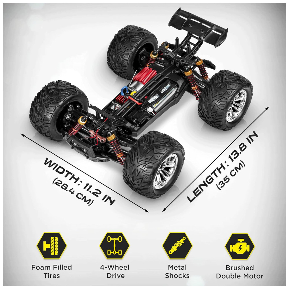 Carrinho de Controle Remoto p Adultos Off Road 112 Escala Até 48 KM H Recarregável Vermelho - Imagem 5