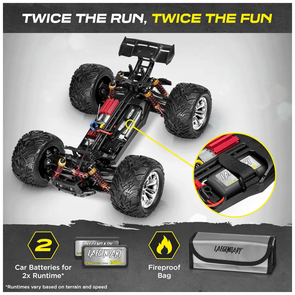 Carrinho de Controle Remoto p Adultos Off Road 112 Escala Até 48 KM H Recarregável Vermelho - Imagem 6