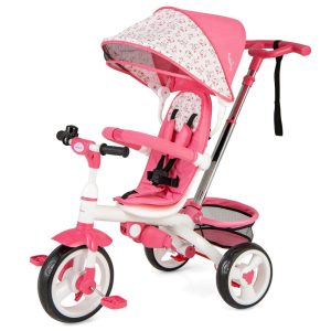 Triciclo Infantil 4 em 1 com Alça Removível Sino Assento Giratório e Cesta de zenamento para Crianças de 1 a 5 anos Costzon Rosa