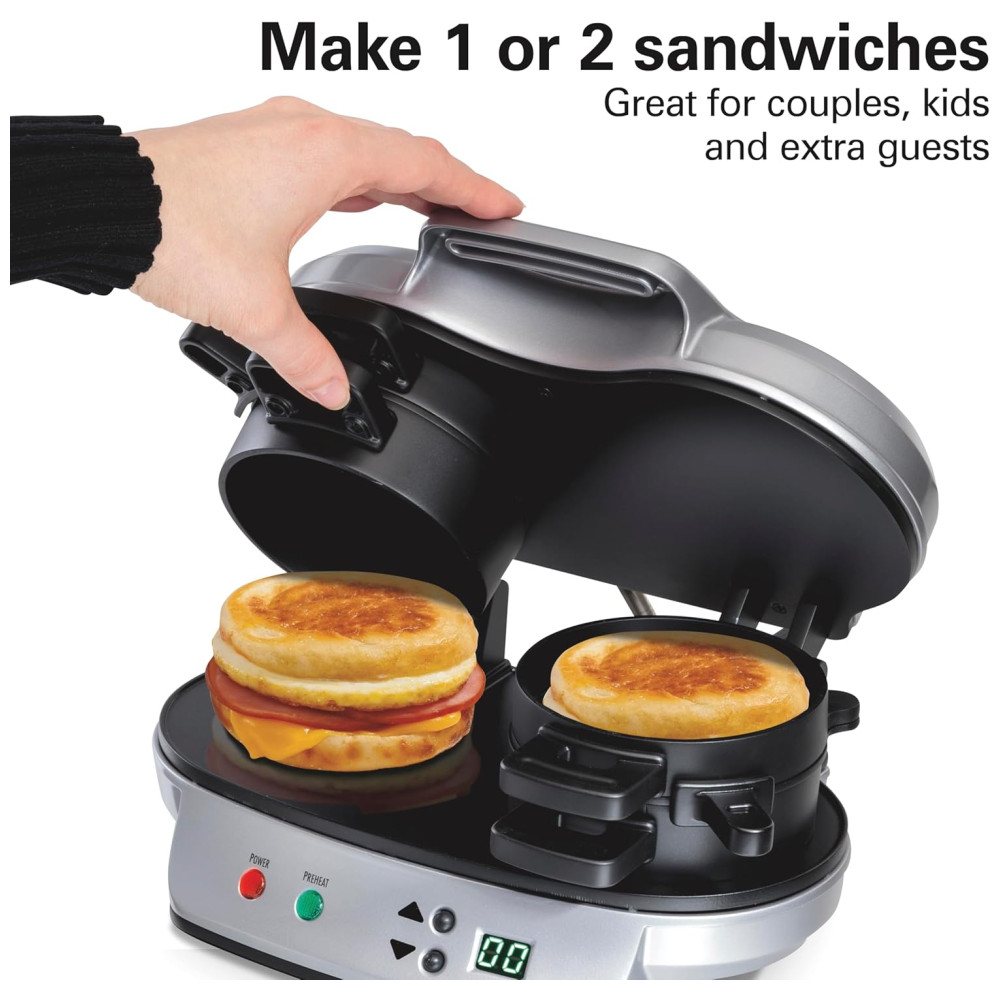 Sanduicheira Dupla Com Cronômetro 1200W 110v HAMILTON BEACH 25490A Prateado - Imagem 2