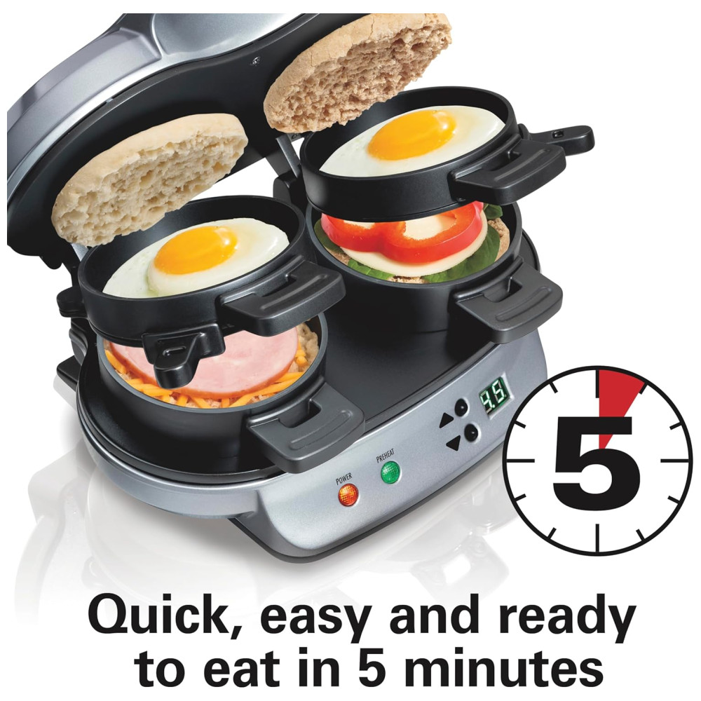 Sanduicheira Dupla Com Cronômetro 1200W 110v HAMILTON BEACH 25490A Prateado - Imagem 3