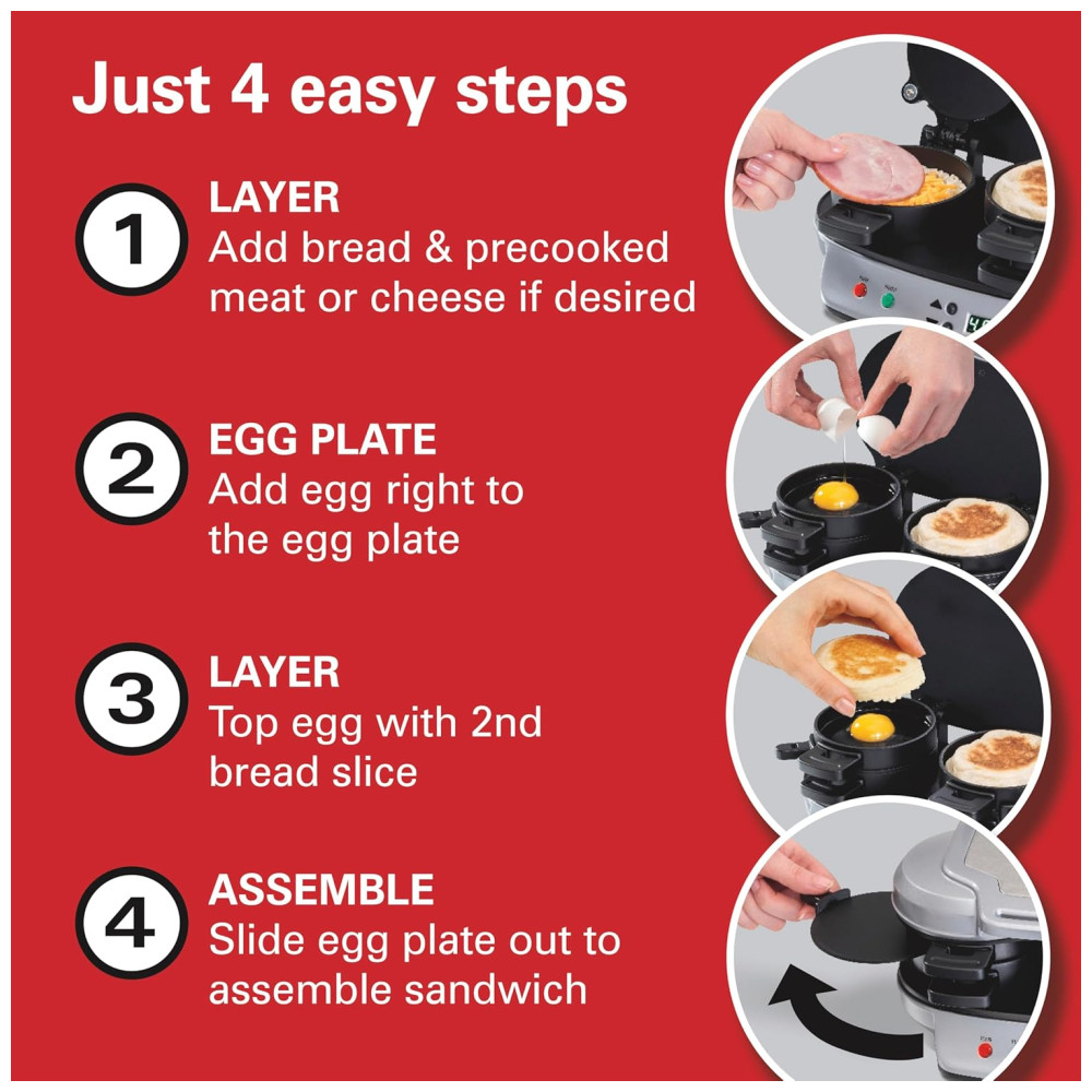 Sanduicheira Dupla Com Cronômetro 1200W 110v HAMILTON BEACH 25490A Prateado - Imagem 7