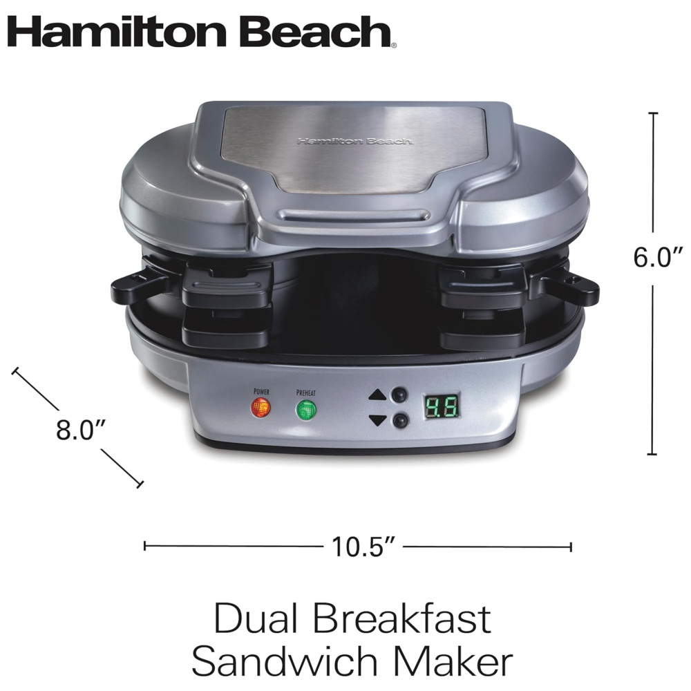 Sanduicheira Dupla Com Cronômetro 1200W 110v HAMILTON BEACH 25490A Prateado - Imagem 8