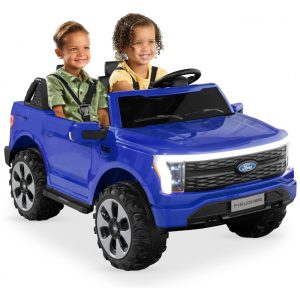 Carro Elétrico Infantil Licenciado Best Choice Products Ford F-150 Lightning 24V Azul 2 Lugares com Controle Remoto e Bluetooth Capacidade de 60 kg