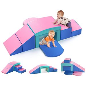 Blocos de Espuma Lischwert para Bebês Brinquedos de Escalada Internos com Escada e Rampas Soft Play para Bebês 6 Peças.
