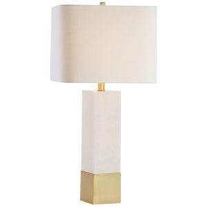 Abajur Luminária de Mesa em Metal e Mármore Estilo Contemporâneo Transicional com 73 cm de Altura para Quarto Sala de Estar e Escritório 110V 100W JONATHAN Y Dourado e Branco
