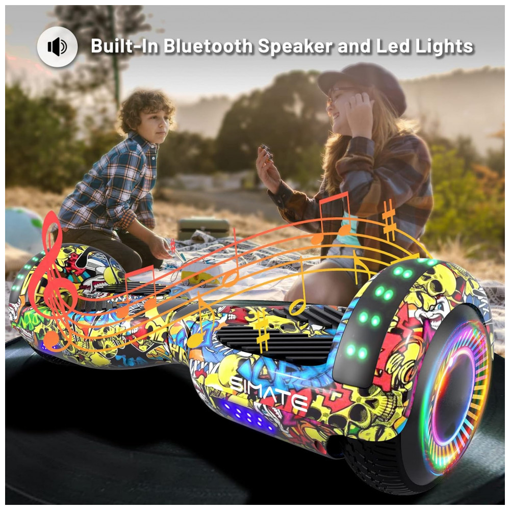 Hoverboard SIMATE Grafite com Bluetooth, Luzes de LED e Controle por App – Crianças e Adultos - Imagem 2