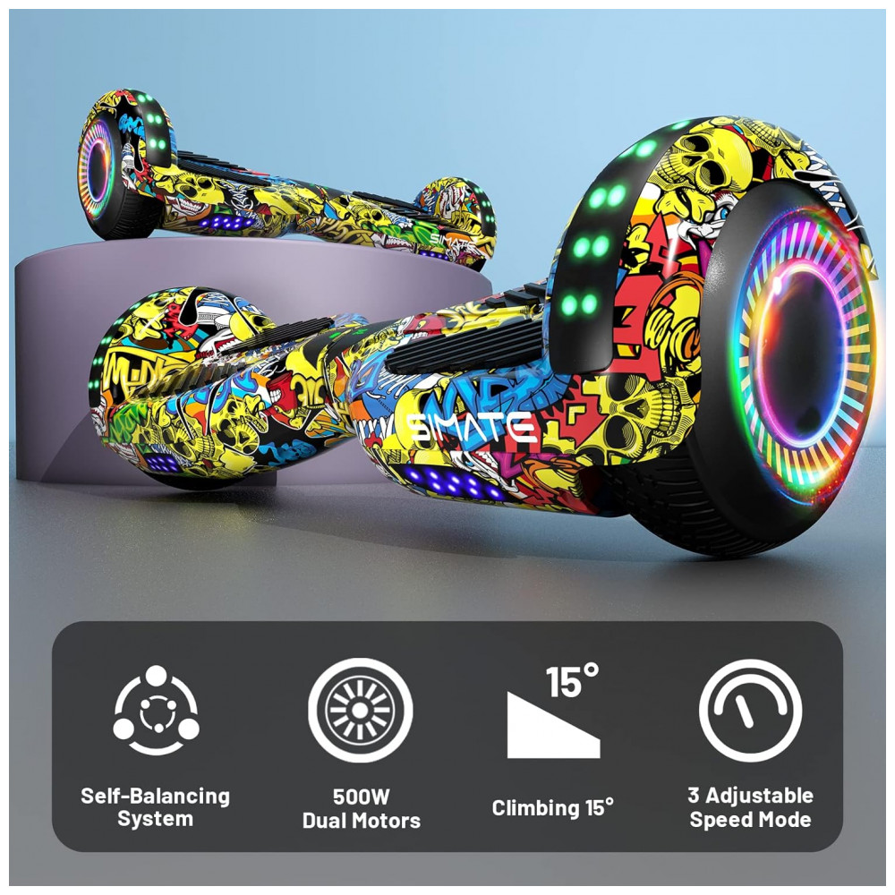 Hoverboard SIMATE Grafite com Bluetooth, Luzes de LED e Controle por App – Crianças e Adultos - Imagem 3