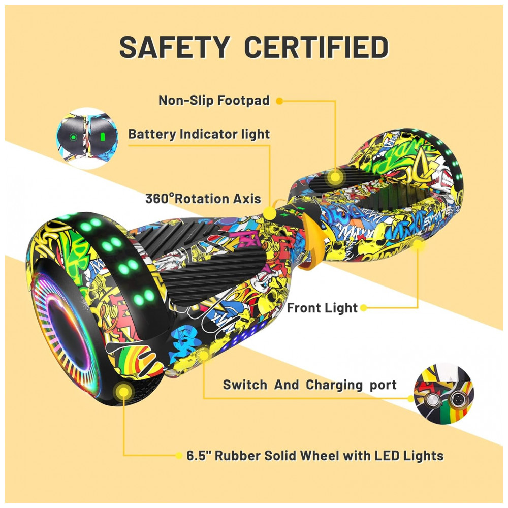 Hoverboard SIMATE Grafite com Bluetooth, Luzes de LED e Controle por App – Crianças e Adultos - Imagem 5