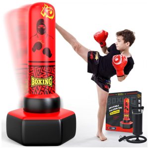ODOSOLA Saco de Pancadas Inflável 170 cm para Crianças Kit Completo com Luvas e Bomba Manual Brinquedo Ativo e Educativo Vermelho