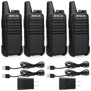 Rádio Comunicador Walkie Talkie Retevis RT22 Recarregável Longo Alcance Portáteis Tipo C Mãos Livres para Adultos Cruzeiro Trilha (4 Unidades).