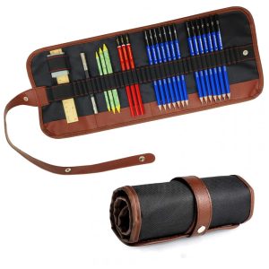 Kit de lápis para desenho 26 peças Daerthotk com 14 lápis grafite carvão borrachas acessórios e estojo em rolo de lona